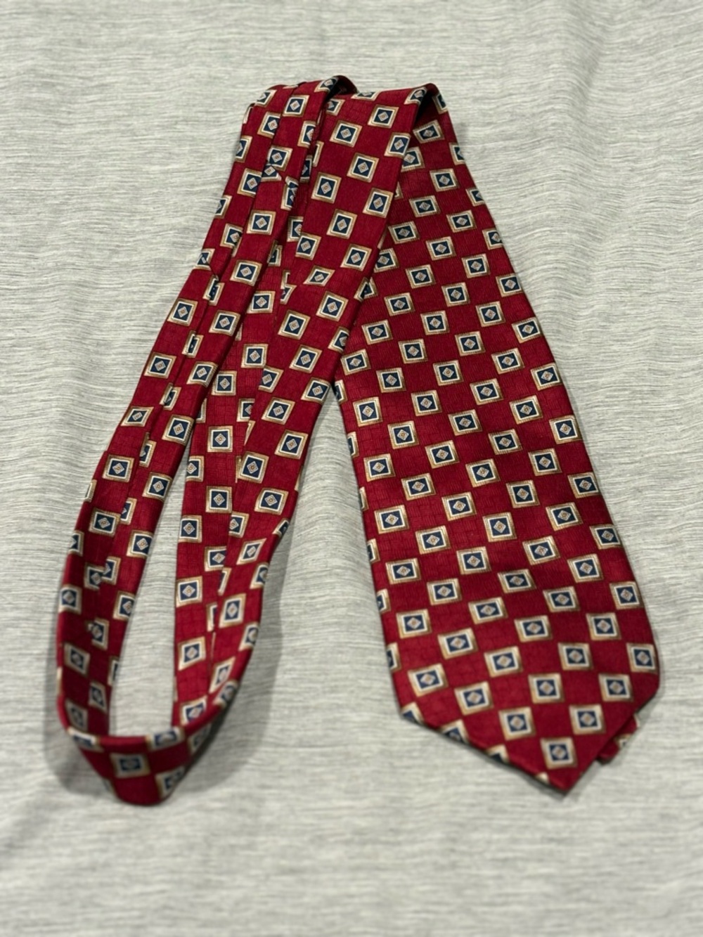 Puritan Burgundy Red Geometric Square Silk Tie with Navy Accents